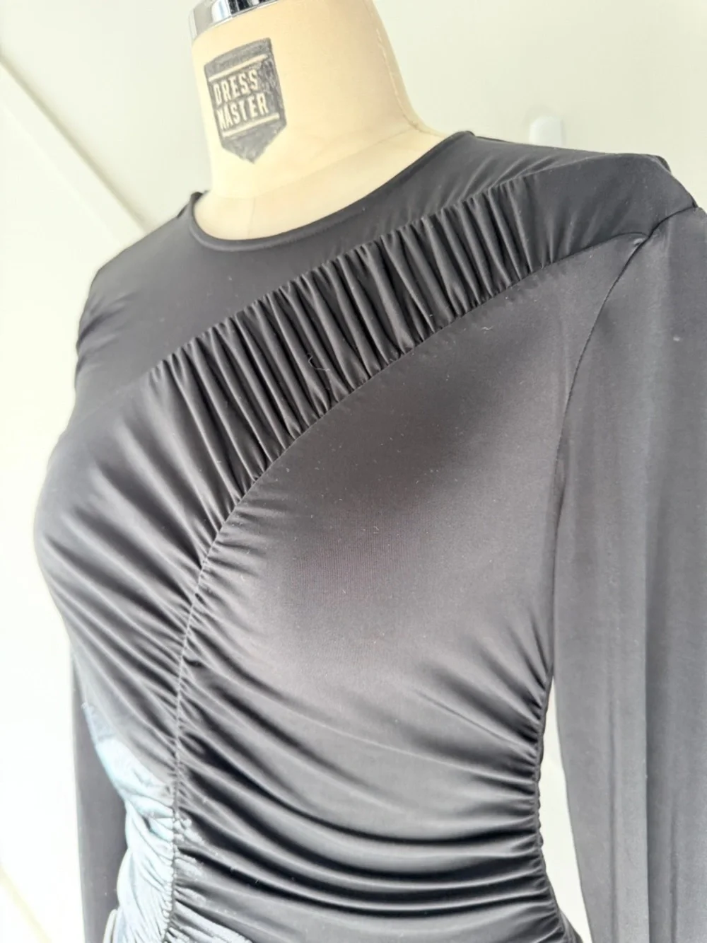 Tibi Ruched Jersey Crewneck Long Sleeve Top Black|Size 2 Minimal Draped Designer - Picture 7 of 14